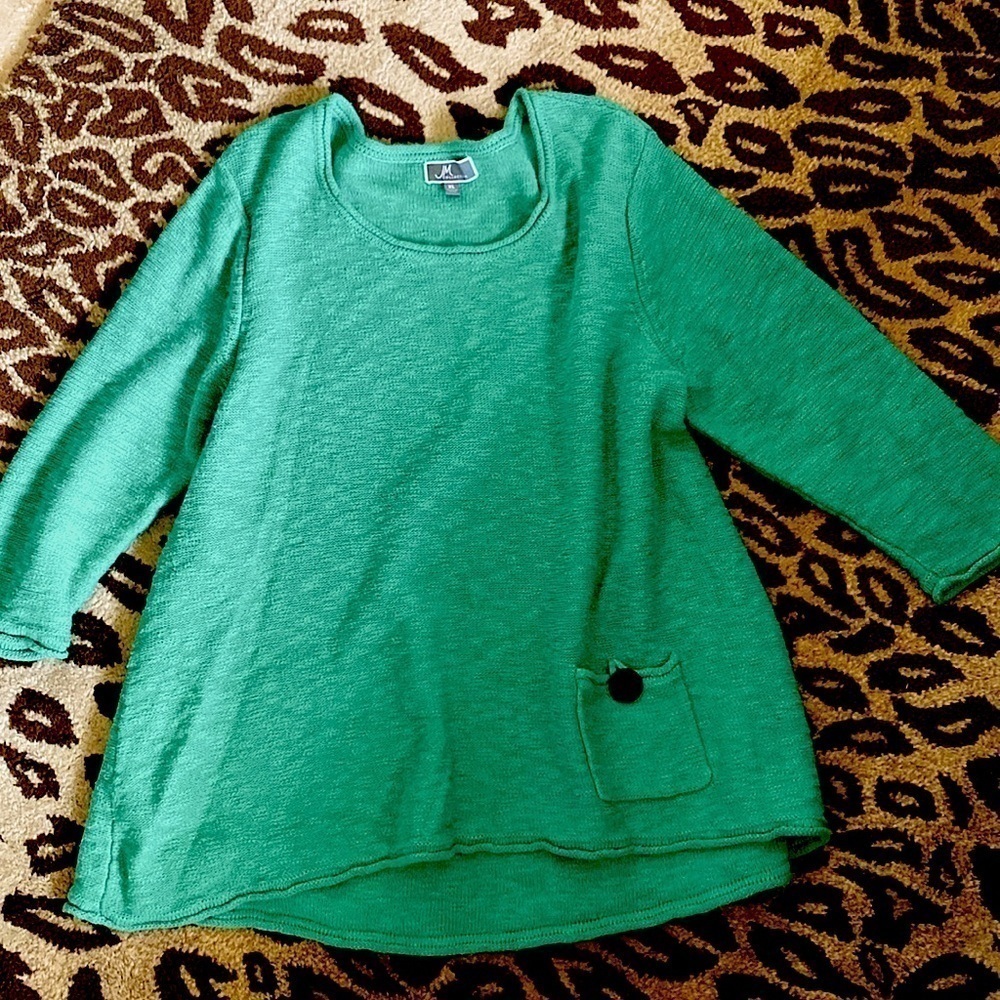 JM Collection Kelly Green Sweater Tunic Womens XL Patch pocket Lagenlook Artsy